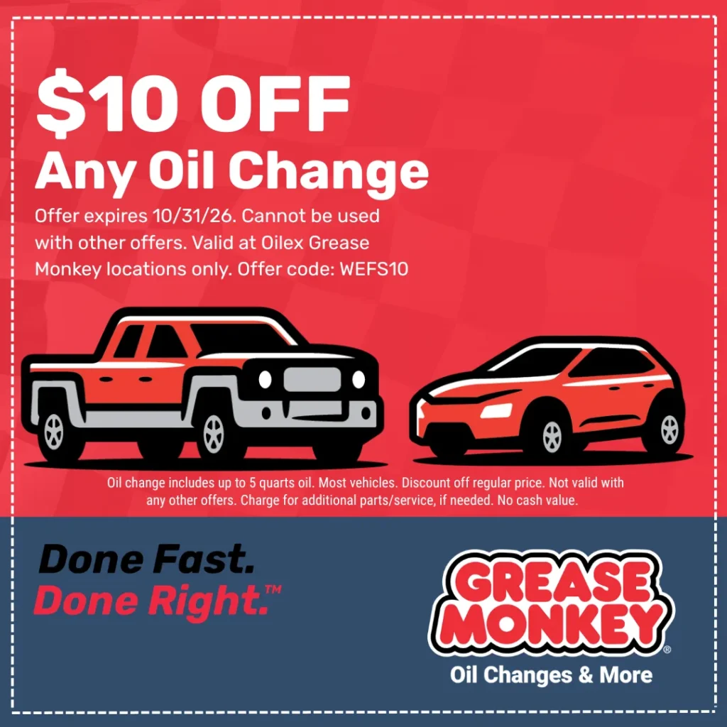10 dollars off any oil change