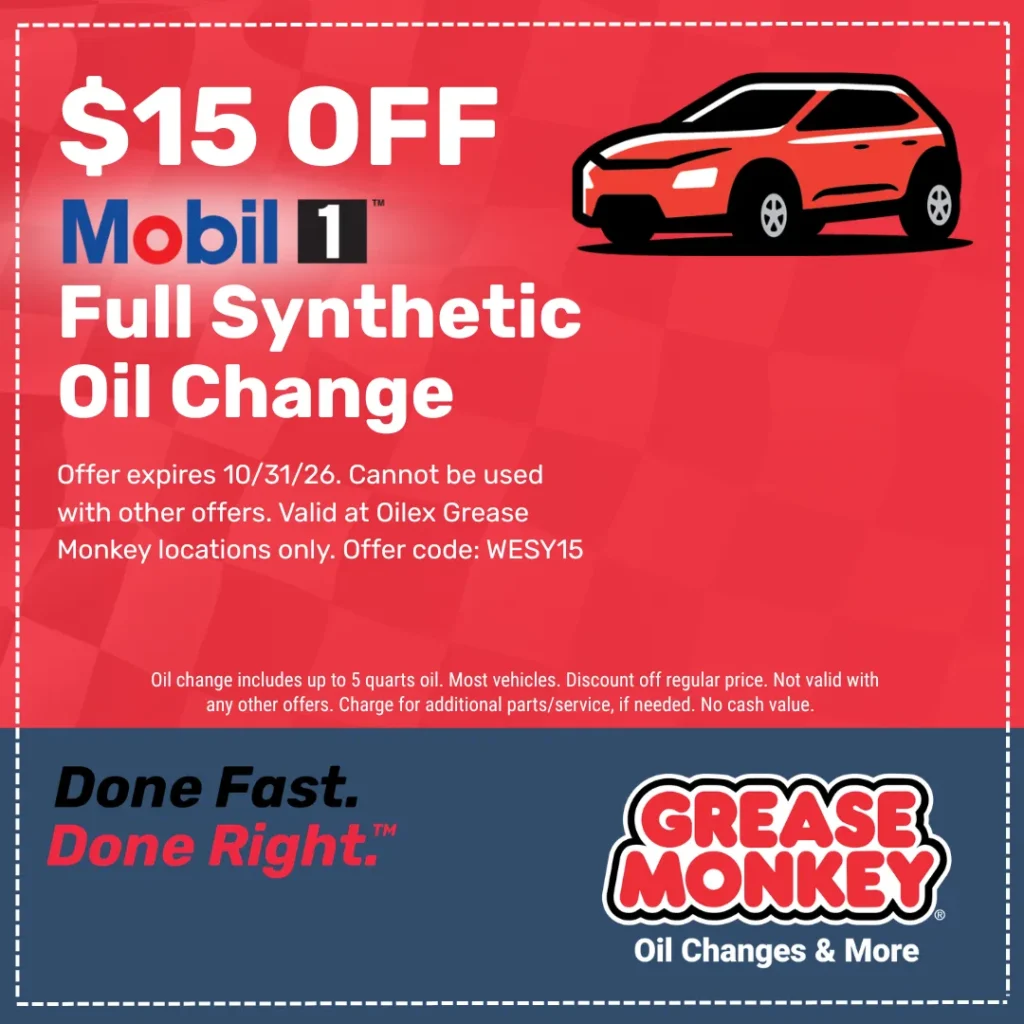 15 Dollars off Full Synthetic Oil Change